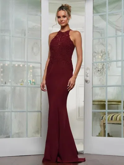 Rina Di Montella Rd3243 Lace Formal Fitted Long Evening Dress In Burgundy