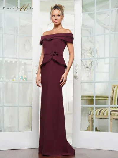 Rina Di Montella Rd3256 Fitted Long Formal Peplum Dress In Burgundy