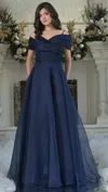 Rina Di Montella Rd3303 A Line Beaded Long Formal Evening Dress In Blue