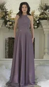 Rina Di Montella Rd3304 Long Formal Pleated Evening Dress In Purple