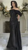 Rina Di Montella Rd3309 Formal Long Pleated Beaded Evening Dress In Black