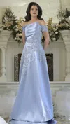 Rina Di Montella Rd3344 Long Evening Formal Pleated Dress In Blue