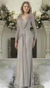 Rina Di Montella Rd3348 Pleated Long Mother Of The Bride Dress In Gray