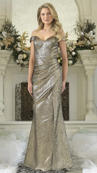 Rina Di Montella Rd3364 Formal Long Evening Metallic Dress In Gold