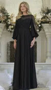 Rina Di Montella Rd3374 Long A Line Mother Of The Bride Beaded Dress In Black
