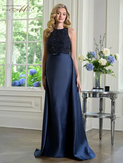 Rina Di Montella Rd3404 Bead Formal Long Evening Dress In Blue