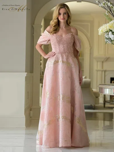 Rina Di Montella Rd3405 Long Formal Beaded A Line Evening Dress In Pink