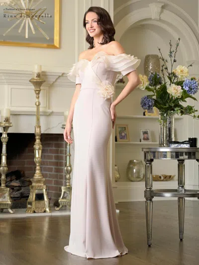 Rina Di Montella Rd3418 Long Formal Ruffle Evening Dress In Neutral