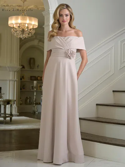 Rina Di Montella Rd3423 Long Formal A Line Evening Dress In Neutral
