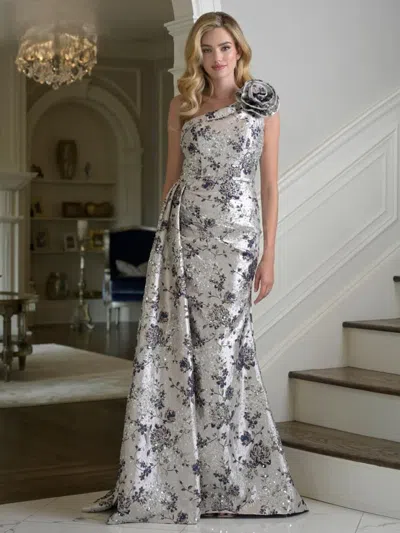 Rina Di Montella Rd3424 Beaded Long Formal A Line Evening Dress In Gray