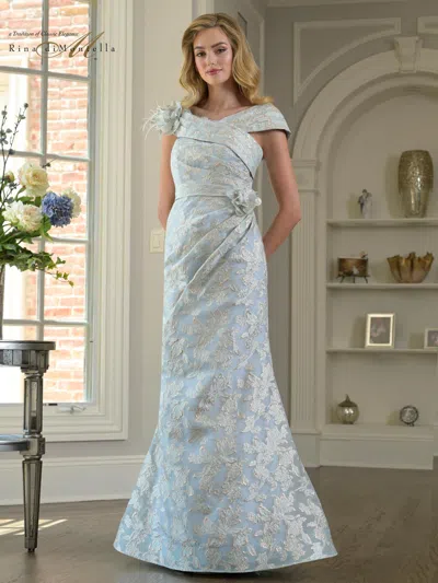 Rina Di Montella Rd3428 Floral Long Formal Fitted Dress In Blue