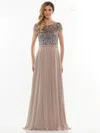 Rina Di Montella Short Sleeve Formal Long Gown 2719 In Brown