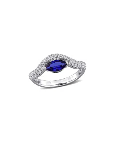 Rina Limor 1 2/5ct Tgw Marquise-cut Created Blue Sapphire And In Metallic