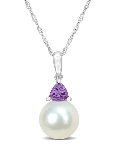 Rina Limor 10k 0.20 Ct. Tw. Amethyst & 8-8.5mmmm Pearl Drop Pendant In Gold