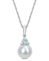Rina Limor 10k 0.20 Ct. Tw. Aquamarine & 8-8.5mmmm Pearl Drop Pendant