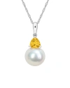 Rina Limor 10k 0.22 Ct. Tw. Citrine & 8-8.5mmmm Pearl Drop Pendant