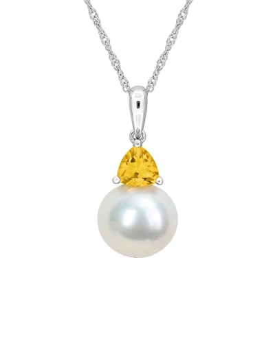 Rina Limor 10k 0.22 Ct. Tw. Citrine & 8-8.5mmmm Pearl Drop Pendant In Metallic