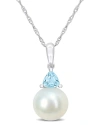Rina Limor 10k 0.27 Ct. Tw. Sky Blue Topaz & 8-8.5mmmm Pearl Drop Pendant