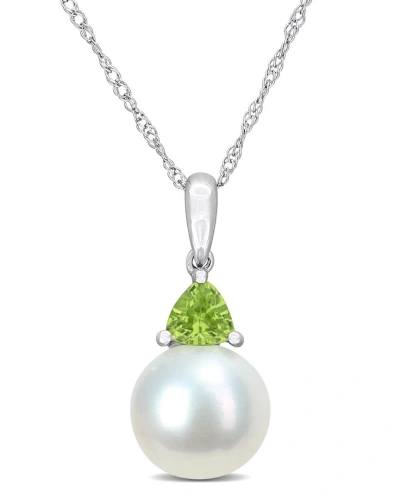 Rina Limor 10k 0.28 Ct. Tw. Peridot & 8-8.5mmmm Pearl Drop Pendant In White