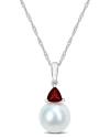 Rina Limor 10k 0.31 Ct. Tw. Garnet & 8-8.5mmmm Pearl Drop Pendant