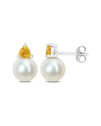 Rina Limor 10k 0.44 Ct. Tw. Citrine & 8-8.5mmmm Pearl Studs In White