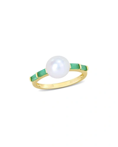 Rina Limor 10k 0.48 Ct. Tw. Emerald & 8-8.5mmmm Pearl Ring In Green