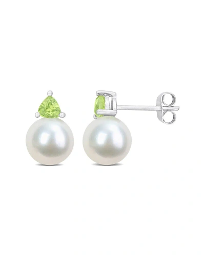 Rina Limor 10k 0.56 Ct. Tw. Peridot & 8-8.5mmmm Pearl Studs In White