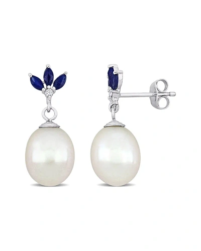 Rina Limor 10k 0.69 Ct. Tw. Diamond & Sapphire & 9-9.5mmmm Pearl Drop Earrings In White