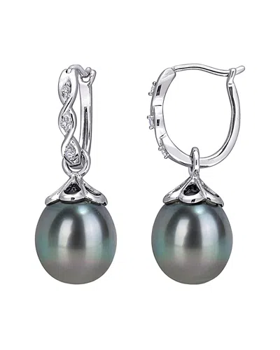 Rina Limor 10k 0.03 Ct. Tw. Diamond & 9-9.5mm Tahitian Pearl Hoops