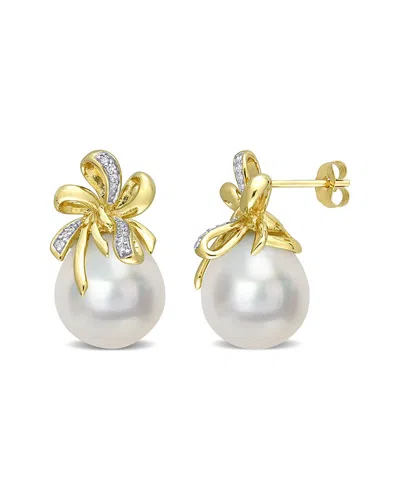 Rina Limor 10k Diamond 12-12.5mm Pearl Floral Earrings