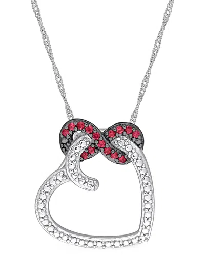 Rina Limor 10k 0.15 Ct. Tw. Ruby Heart Pendant Necklace In Silver