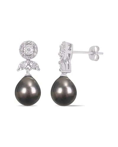 Rina Limor 10k 0.19 Ct. Tw. Diamond 8-8.5mm Pearl Earrings In Metallic