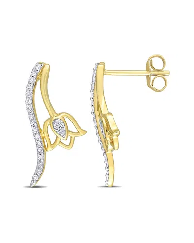 Rina Limor 10k 0.19 Ct. Tw. Diamond Floral Studs In Gray