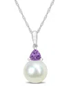 Rina Limor 10k 0.20 Ct. Tw. Amethyst & 8-8.5mmmm Pearl Drop Pendant