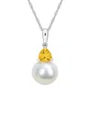 Rina Limor 10k 0.22 Ct. Tw. Citrine & 8-8.5mmmm Pearl Drop Pendant