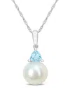 Rina Limor 10k 0.27 Ct. Tw. Sky Blue Topaz & 8-8.5mmmm Pearl Drop Pendant