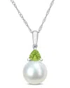 Rina Limor 10k 0.28 Ct. Tw. Peridot & 8-8.5mmmm Pearl Drop Pendant