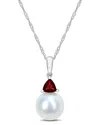 Rina Limor 10k 0.31 Ct. Tw. Garnet & 8-8.5mmmm Pearl Drop Pendant