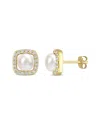 Rina Limor 10k 0.38 Ct. Tw. White Sapphire 6-6.5mm Pearl Halo Earrings