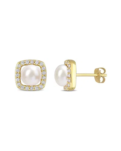 Rina Limor 10k 0.38 Ct. Tw. White Sapphire 6-6.5mm Pearl Halo Earrings
