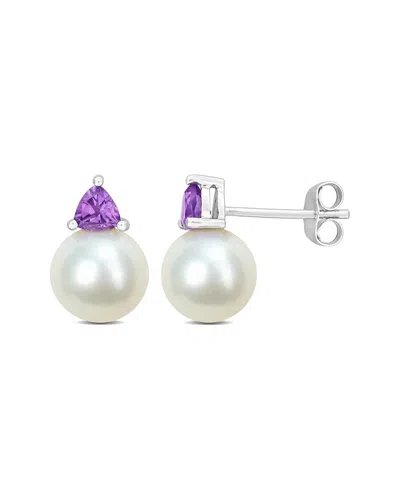 Rina Limor 10k 0.40 Ct. Tw. Amethyst & 8-8.5mmmm Pearl Studs In Metallic