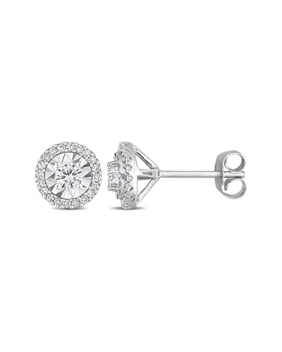 Rina Limor 10k 0.50 Ct. Tw. Diamond Halo Earrings In Silver