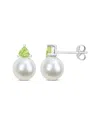 Rina Limor 10k 0.56 Ct. Tw. Peridot & 8-8.5mmmm Pearl Studs