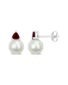 Rina Limor 10k 0.62 Ct. Tw. Garnet & 8-8.5mmmm Pearl Studs