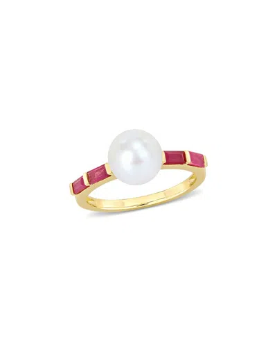 Rina Limor 10k 0.68 Ct. Tw. Ruby & 8-8.5mmmm Pearl Ring In Multi