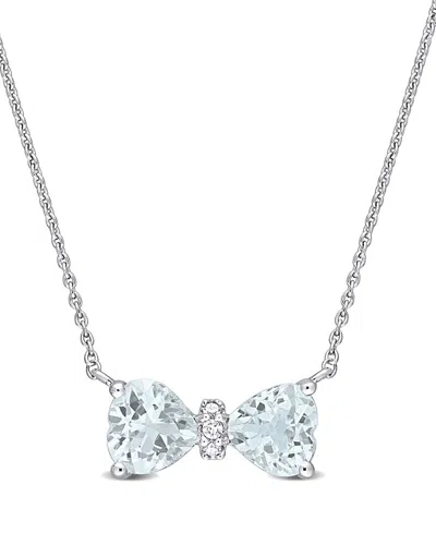 Rina Limor 10k 0.71 Ct. Tw. Diamond & Aquamarine Bow Necklace In Metallic