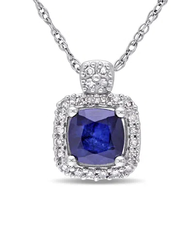 Rina Limor 10k 0.82 Ct. Tw. Diamond & Diffused Sapphire Halo Necklace In Blue