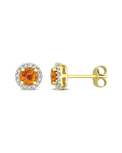 Rina Limor 10k 1.05 Ct. Tw. Diamond & Orange Sapphire Halo Earrings In Gold