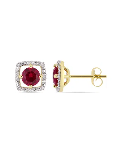 Rina Limor 10k 1.25 Ct. Tw. Diamond & Ruby Square Studs