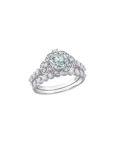 Rina Limor 10k 1.90 Ct. Tw. Diamond & Aquamarine Ring In Silver